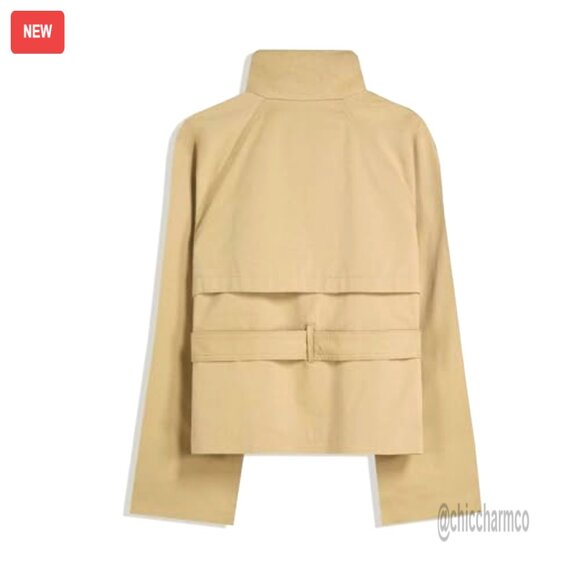 Cropped Trench Coat Double Breasted Belted Jacket Fall Winter Outerwear - Picture 6 of 6